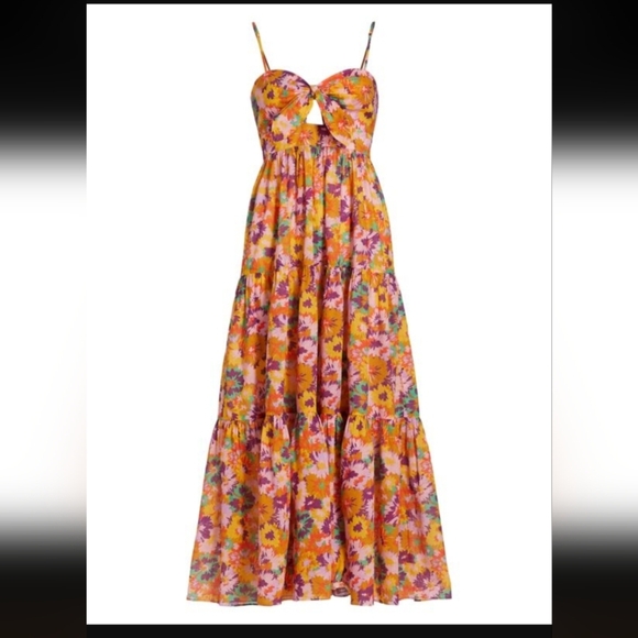 Zimmermann Violet Cut Out Tiered Cotton Midi Dress - Picture 3 of 6